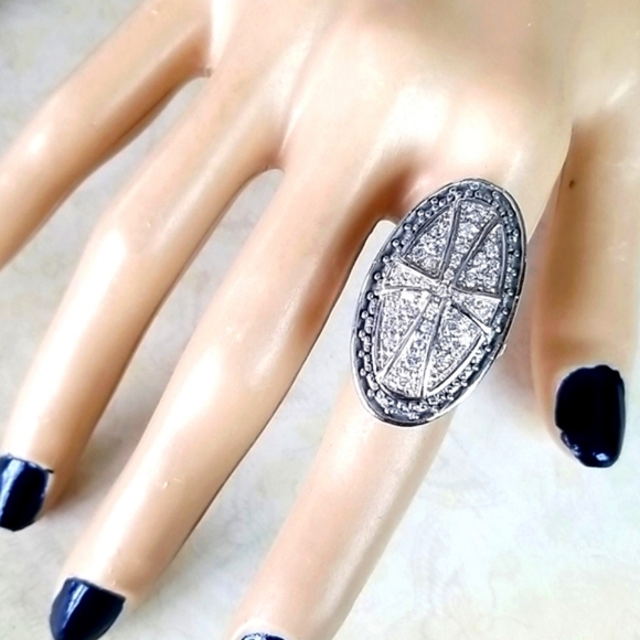 NWT Sterling Silver 925 14k Gold Filled Cubic Zirconia Cross Ring SZ 7.5 - Picture 11 of 15